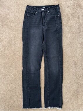 Express Black 90’s Super High Rise Jeans with Frayed Hem